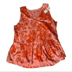 LOFT  Outlet Women’s Pink and Orange Tropical Top
